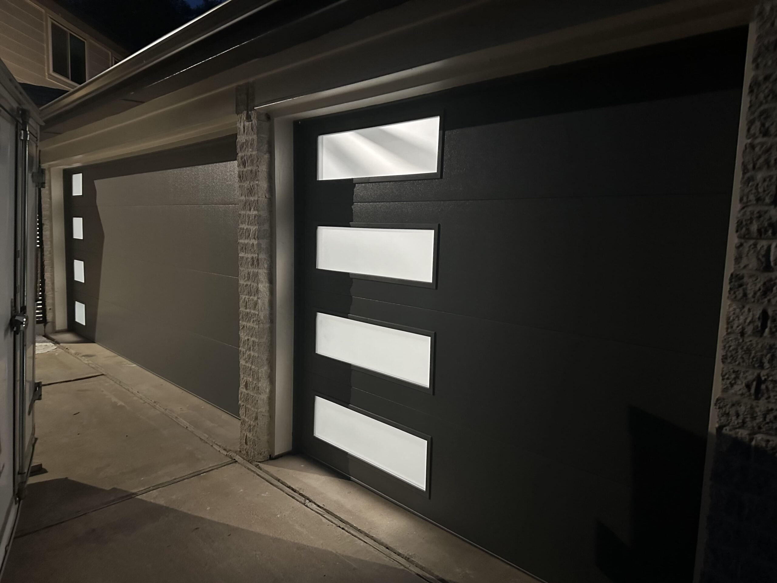 frosted-window-flush-panel frosted window flush panel garage door at night